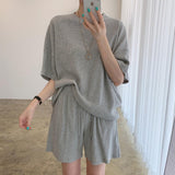 Mojoyce-Simple Comfy Pullover Shirt High Waist Shorts Suit Set