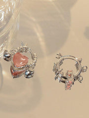 Mojoyce-Girly Pink Diamond Heart Earrings