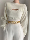 Mojoyce-Fashion Knitwear Vest & Short Sweater 2 pieces Set