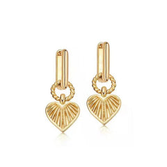 Mojoyce-Heart Shaped Textured Carved Long Earrings