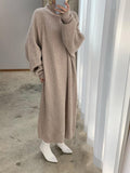Mojoyce-Casual High Neck Solid Color Long Sleeve Knit Dress