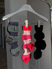 Mojoyce-Fold Striped Lantern Cotton Socks