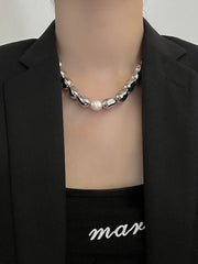 Mojoyce-Metal Pearl Fashion Beaded Necklace