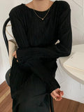 Mojoyce-Simple Pleated Elastic Long-Sleeved Little Black Dress