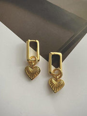 Mojoyce-Heart Shaped Textured Carved Long Earrings