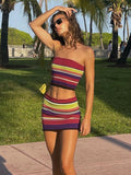 Mojoyce Jacqueline 2022 Y2k Beach Stripe Mulit Midi Dress Women Sleeveless Knitted Bodycon Tank Dresses Party Street Fashion Summer