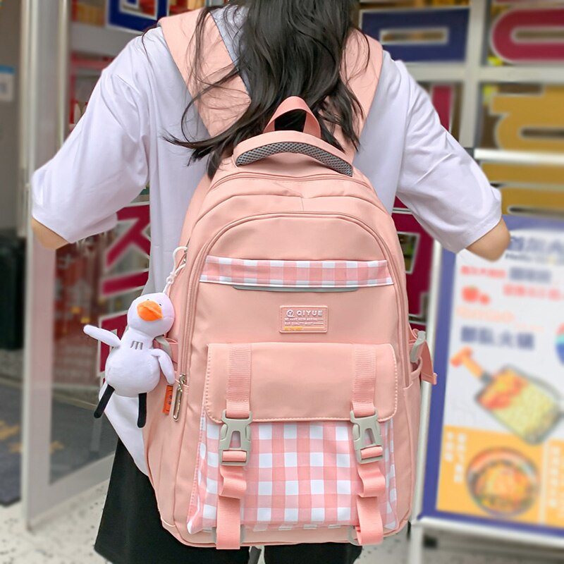 Back To School  Women Waterproof Cute Plaid School Bag Lady College Backpack Girl Travel Lattice Book Backpack Fashion Female Laptop Bags