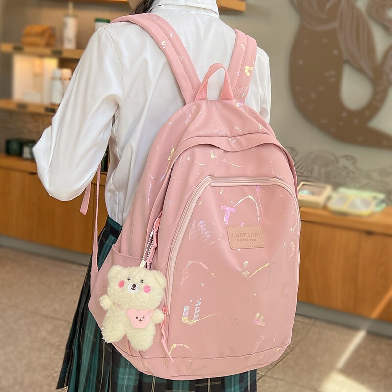 Back To School Fashion Female Pink High Capacity Laptop Leisure College Backpack Ladies Student Bag Girl Travel Book Backpack Women School Bags