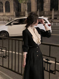 Mojoyce Elegant 2 Piece Dress Set Women Long Sleeve Crop Tops + Casual Black Midi Skirt 2023 Autumn Slim Retro Office Lady Korean Suits