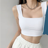 Mojoyce Casual Women Summer Tank Top Adults Sleeveless Solid Color U-Shaped Neck Camisole With Straps Tank Tops