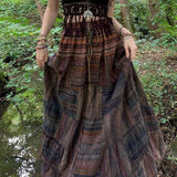 Mojoyce Y2k Fairy Grunge  Women's Summer Long Skirts High-Waisted  Vintage Stripes Print Bohemian Style High Waist Skirt Beachwear