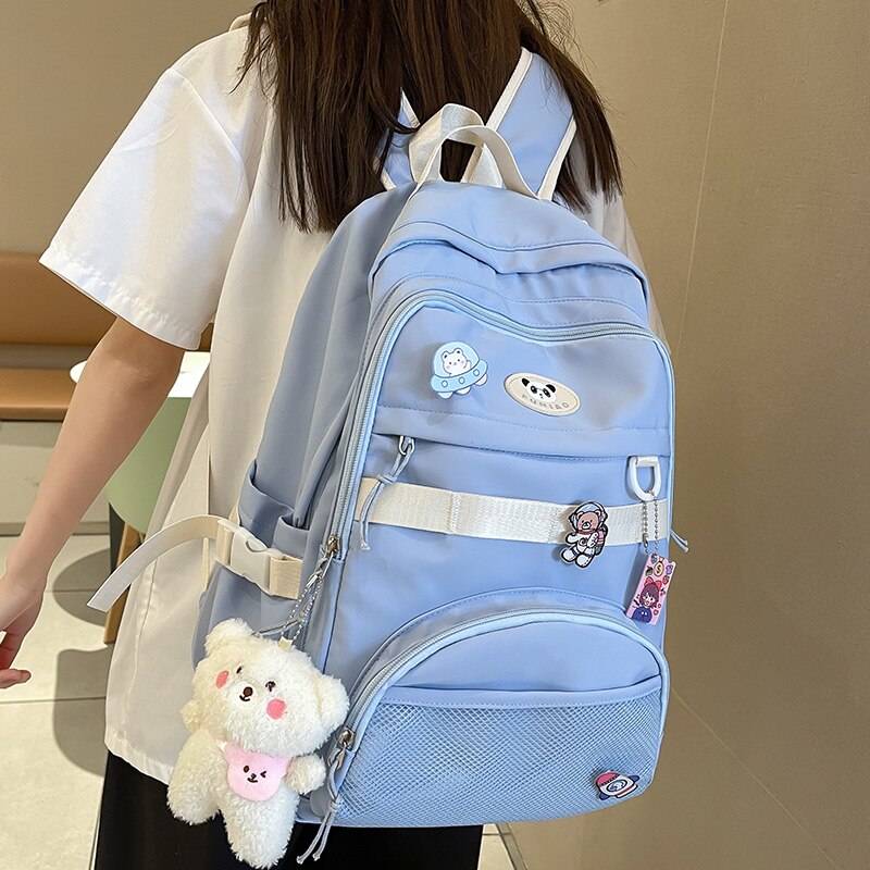 Back to School New Cute Girl Mesh Travel Book Backpack Trendy Fashion Women Net School Bag Lady Kawaii Badge College Backpack Female Laptop Bag