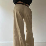 Mojoyce Korean High Street Khaki Wide Leg Pants with Belt Fashion Hip Hop Loose Fit Women Sweatpants Harajuku Basic Trousers