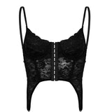Mojoyce Fashion Chic Strap Corset Clothes Black Lace Top Ladies Solid Transparent Club Party Summer Crop Tops Camisole Korean