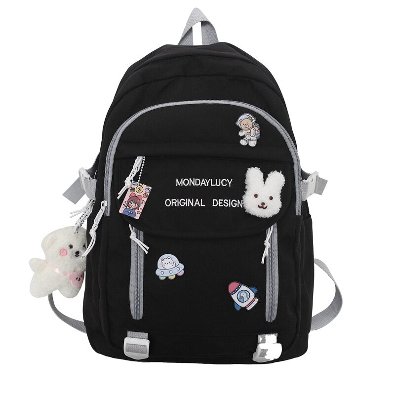 Back to School Trendy Lady Kawaii Badge College Backpack New Fashion Women School Bags Cute Girl Travel Book Backpack Female Laptop Student Bag