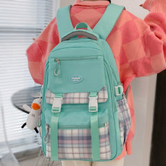 Back to School Ladies Lattice College Backpack Girl Cute Travel Student Bag Fashion Kawaii Female Laptop Backpack Trendy Women School Plaid Bag