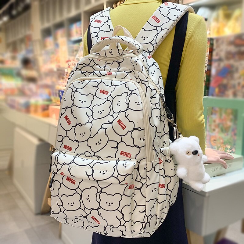 Mojoyce Women Cartoon Printing Kawaii Laptop School Bag Large Capacity Girl Cute Nylon College Backpack Fashion Lady Travel Book Bag New