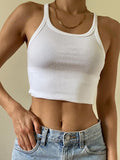 Mojoyce Casual White Sleeveless Cotton Cami Top Women Fashion Ribbed Crop Top Tees Ladies Basic Fitness Camisole Summer