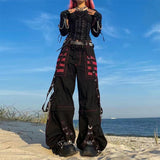 Mojoyce Dark Academia Jogging Femme Oversize Chain Bandage  Trousers Streetwear 90S Y2K Gothic Cargo Pants Woman Wide Leg Pants Punk