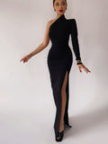 Mojoyce Black Maxi Long Party Dress High Fashion Sheath Slim One Shoulder Design Long Dress Evening Wear New Arrival 2022