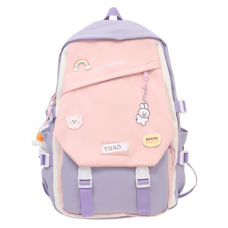 Back To School Fashion Lady Badge Kawaii College Backpack Girl Travel Trendy Nylon Book School Bag Women Cute Laptop Female Leisure Student Bag