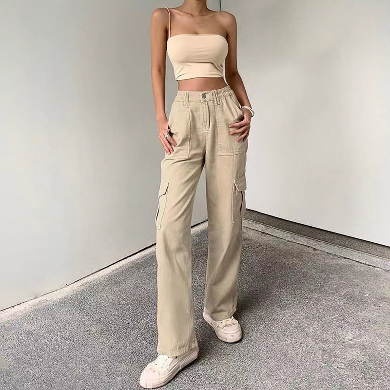 Mojoyce Casual Cargo Pants Y2K Low Waist Vintage Streetwear Baggy Jeans Woman Oversized  High Street Straight Trousers 90S Style Clothes
