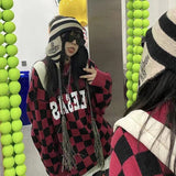 Mojoyce Harajuku Vintage Hit Color Plaid Pullovers Sweaters Women Streetwear O Neck Long Sleeve Top Jumpers Oversize Sweater  Woman