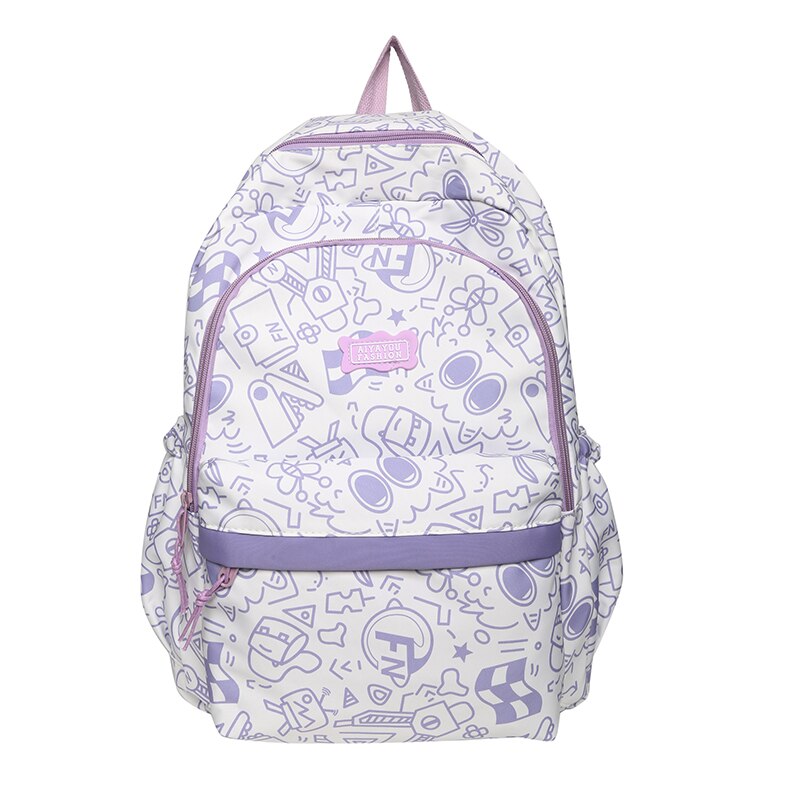 Mojoyce Purple Girl Cartoon Print Travel Book Backpack Women Laptop School Bag Female College Backpack Fashion Ladies Leisure Kawaii Bag