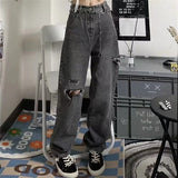 Mojoyce Hot Girl High Street High Waist Denim Pants Femme Korean Fashion  Trousers Grunge Punk Vintage Hole Streetwear Woman Jeans Y2K