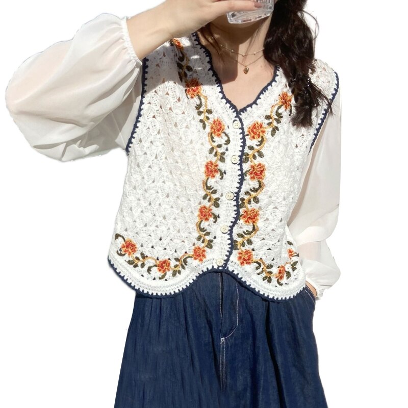 Mojoyce-A niche outfit for spring and autumn, Y2K outfit,Graduation gift,Chiffon Puff Sleeve Button Blouse