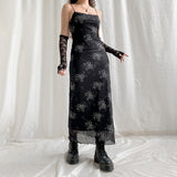 Mojoyce Y2K Retro Fashion Strap Printing Summer Maxi Dress Women Fairycore Grunge Chic Party Long Mesh Dresses Gothic Clothes