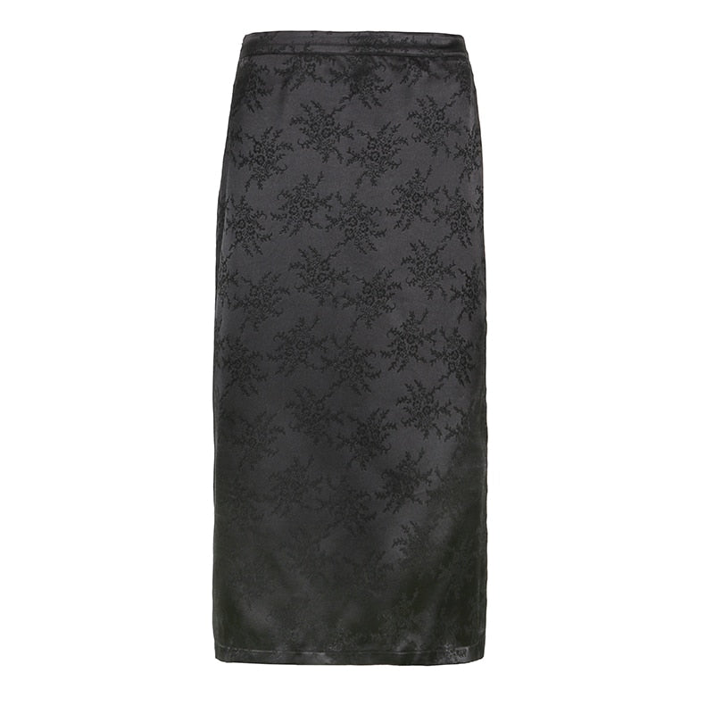 Mojoyce   Vintage Fashion Black Jacquard Low Waist Maxi Skirt Long Gothic Dark Academia Chic Summer Women's Skirts Straight Y2K