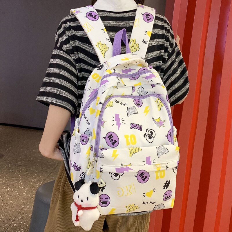 Mojoyce Lady Nylon New Cartoon Printing Girl Kawaii Travel Book Bag Women Cute Laptop School Bag Fashion College Backpack Female Student