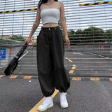 Mojoyce Khaki Oversized Cargo Baggy Pants Y2K Hip Hop Style Loosed  Adjustable Waist Drawstring Long Pant Streetwear 90S Style Clothes