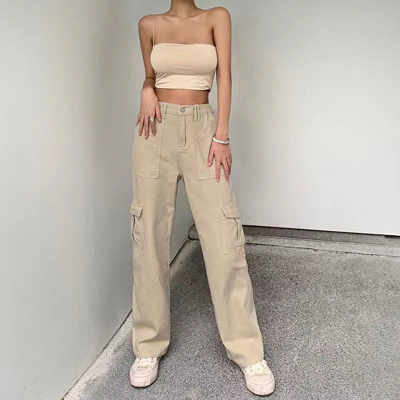 Mojoyce Casual Cargo Pants Y2K Low Waist Vintage Streetwear Baggy Jeans Woman Oversized  High Street Straight Trousers 90S Style Clothes