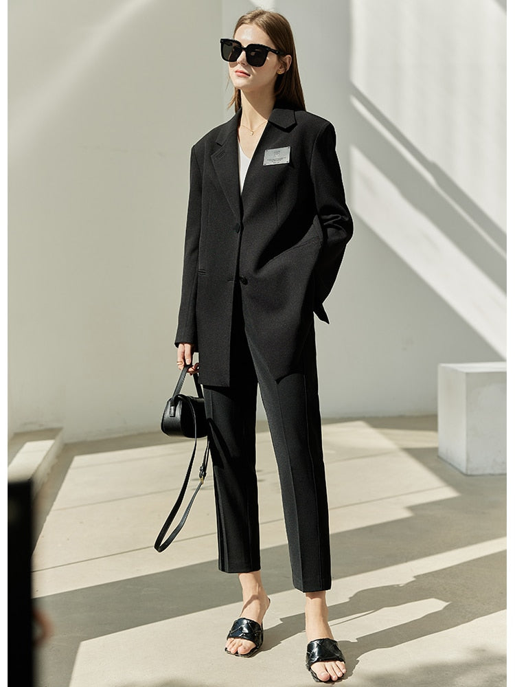 Christmas Gift Mojoyce Spring Blazer Coat For Women Office Lady Suit Coats Loose Work Wear Solid Elegant Blazers Female Jacket