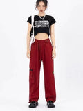 Mojoyce 2022 Techwear Red Cargo Pants Women Hip Hop Harajuku Oversize Streetwear Pockets Black Female High Street Parachute Trousers