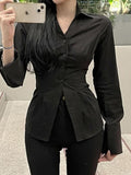 Mojoyce  Women Slim Blouses Elegant Office Lady Long Sleeve Women Bodycon Top Y2k Tops Back to School Outfits