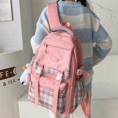 Back to School Ladies Lattice College Backpack Girl Cute Travel Student Bag Fashion Kawaii Female Laptop Backpack Trendy Women School Plaid Bag