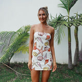 Mojoyce Women Summer Bandeau Dress Sea Snail/Sea Plant Print Strapless Off-Shoulder Sleeveless Slim Bodycon Dress Beach Sundress