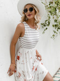 Mojoyce Floral print stripe summer dress women Bohemian fashion elegant midi dresses Casual spring stitching lady's Dress