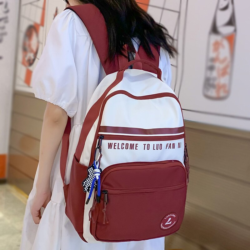 Back to School New Lady Red Student Bag Girl Travel Book Backpack Trendy Female Laptop Leisure College Backpack Fashion Women Nylon School Bags
