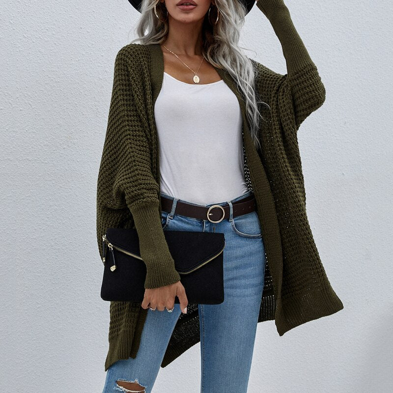 Mojoyce Autumn Winter Fashion Batwing Sleeve Cardigan Coats Women O Neck Casual Knitted Jackets Solid Color Loose Lazy Sweaters 2023