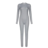 Mojoyce High Street Jumpsuit Women Minimalist Long Sleeve Rompers Basic Solid Fitness Casual Playsuit Korean Sporty Outfits