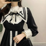 Mojoyce Goth Aesthetic Clothing Black Mini Dress Woman Puff Long Sleeve Fake Two Pieces Patchwork Dresses Harajuku Y2k Streetwear