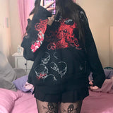 Mojoyce Vintage Gothic Grunge Skull Print Zip Up Hoodies Dark Academia Harajuku Sweatshirts Autunm Aesthetic Coat Tops Y2k Fall Outfits 2023