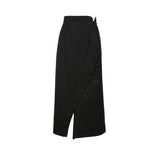 Mojoyce Vintage Designer Split Skirt Women Casual Outwear Slim Chic Korean Skirt Female High Street Button Black Gothic Y2k Clothes 2022