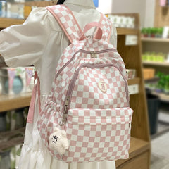 Back to School Fashion Waterproof Lady Cute Plaid Backpack Female College Leisure Girl Travel Lattice Book Backpack New Women Laptop School Bag