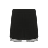 Mojoyce Korean Fashion Frill Mesh Patchwork Black Mini Skirt Summer Solid Split Casual Bodycon Women's Skirts Short Cute 2022