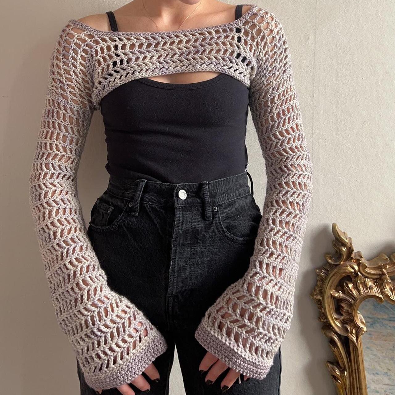 Mojoyce  Y2k Hollow Out Crop Tops Crochet Net Short Pullovers Women Knit Long Sleeve Streetwear Aesthetic Cover Up T-Shirts